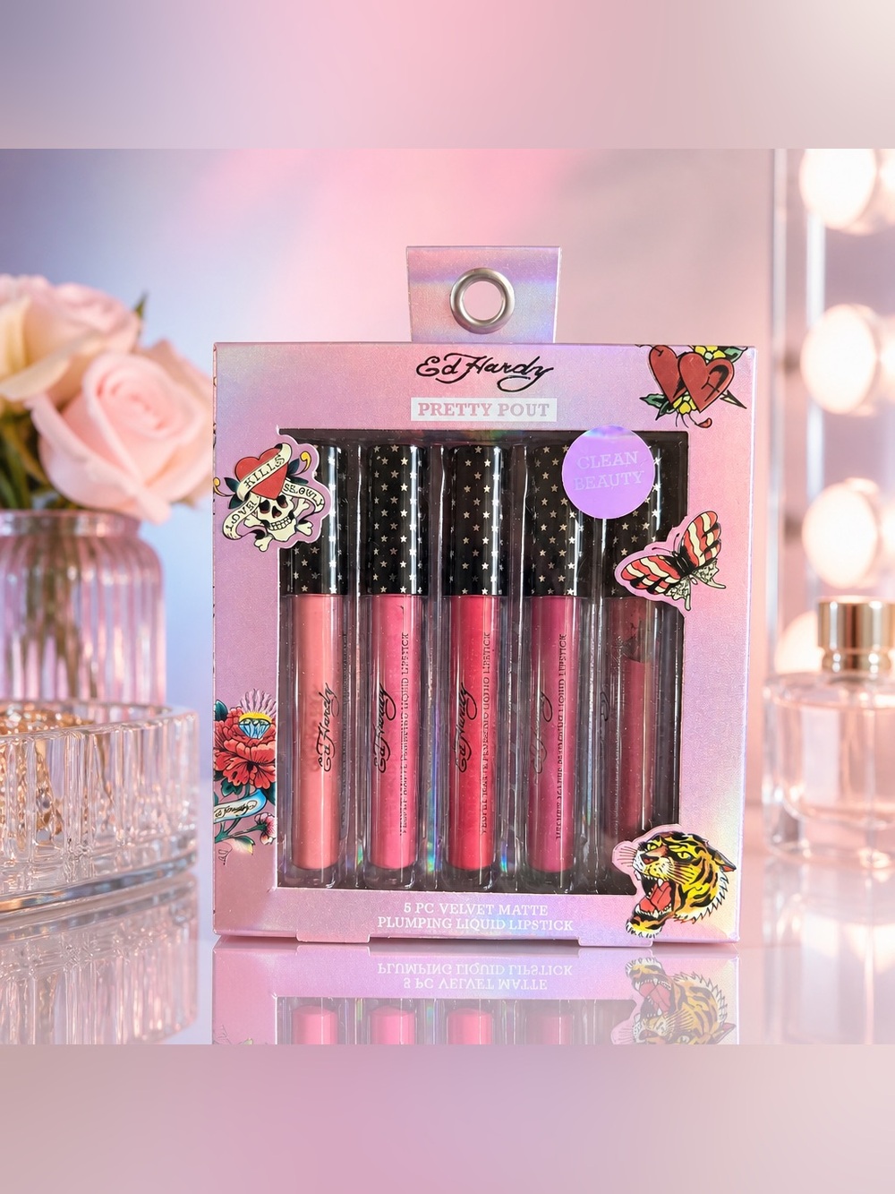 Ed Hardy Pretty Pout 5 Pc Velvet Matte Plumping Liquid Lipstick Set